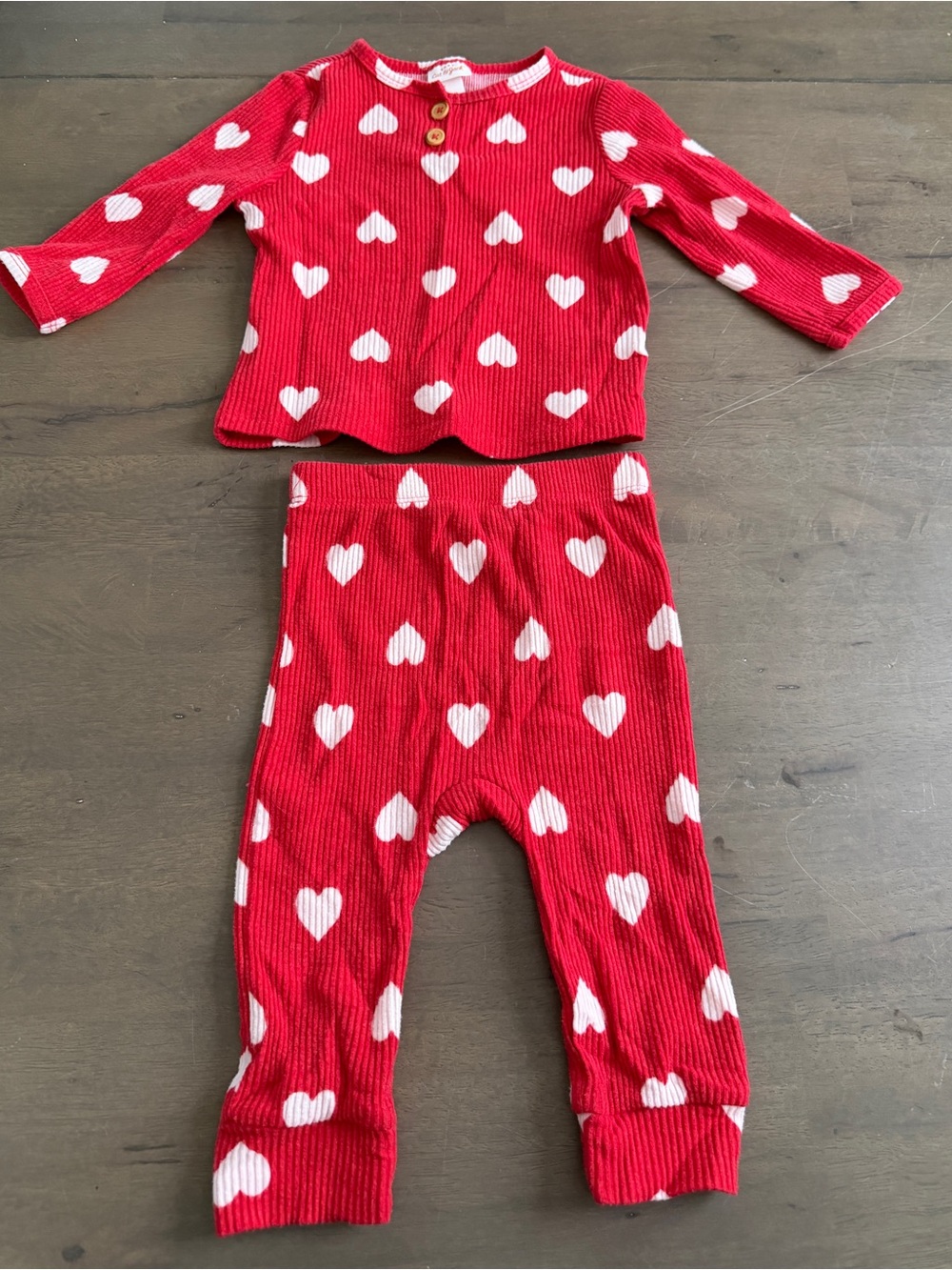 Kids Red Heart Print Ribbed Lounge Set